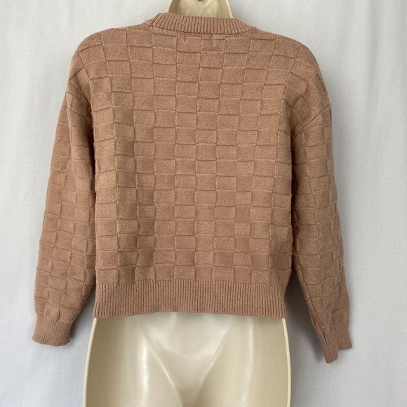 Poof Apparel Sweater Womens Medium Blush Dusty Pink Cropped Soft Girl Checkered - Picture 4 of 10